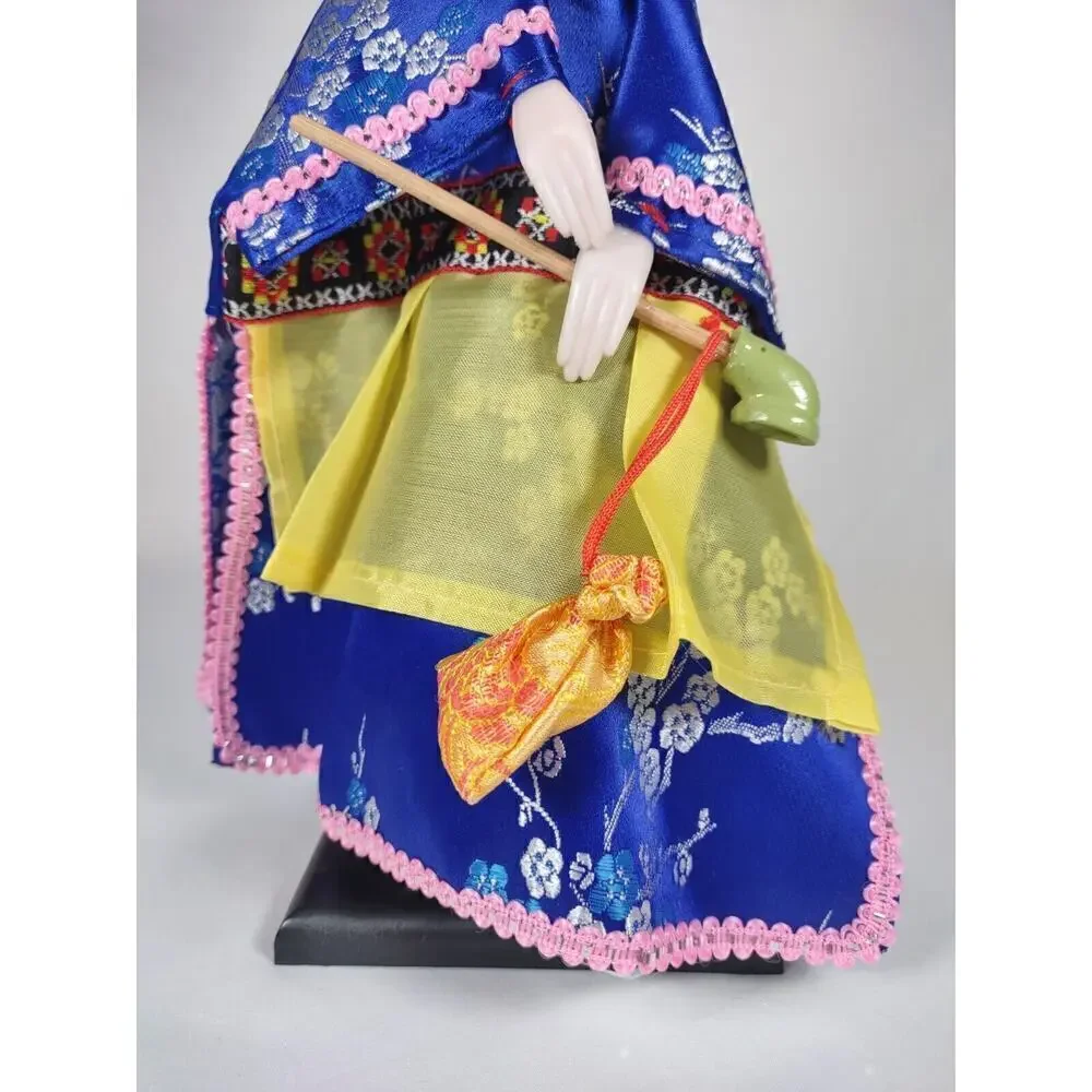 Vintage Hand Glove Puppet Male Figure In Blue With Stand
